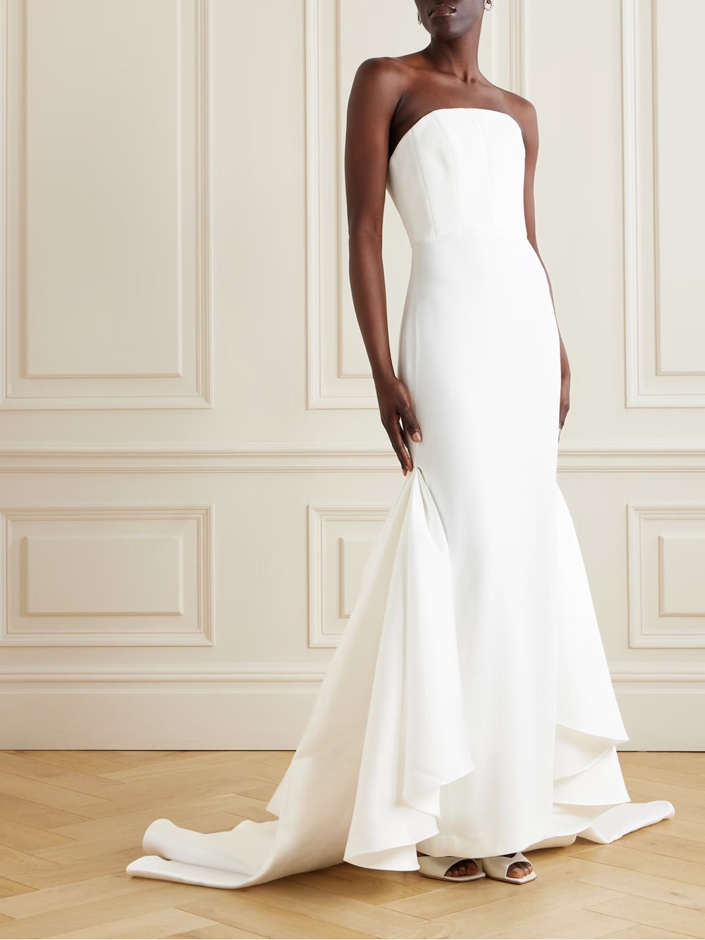 Solace London Jodi Strapless Crepe & Satin-Twill Gown Off White
